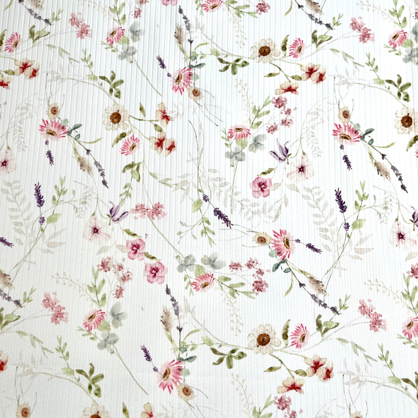 Robynn Floral in White on Unbrushed Rib Knit, Sold by the Half Yard