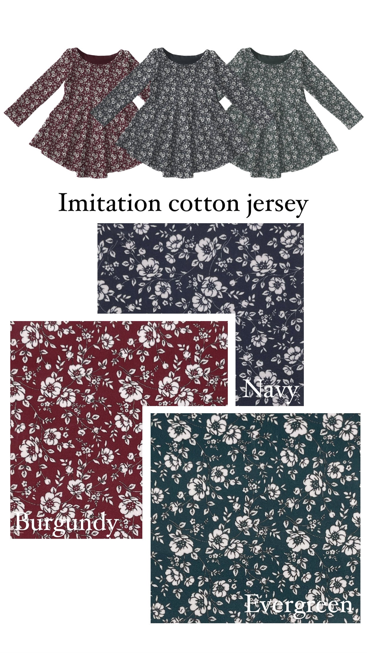 Kezie Floral in Burgundy on Imitation Cotton Jersey Knit, Sold by the Half Yard