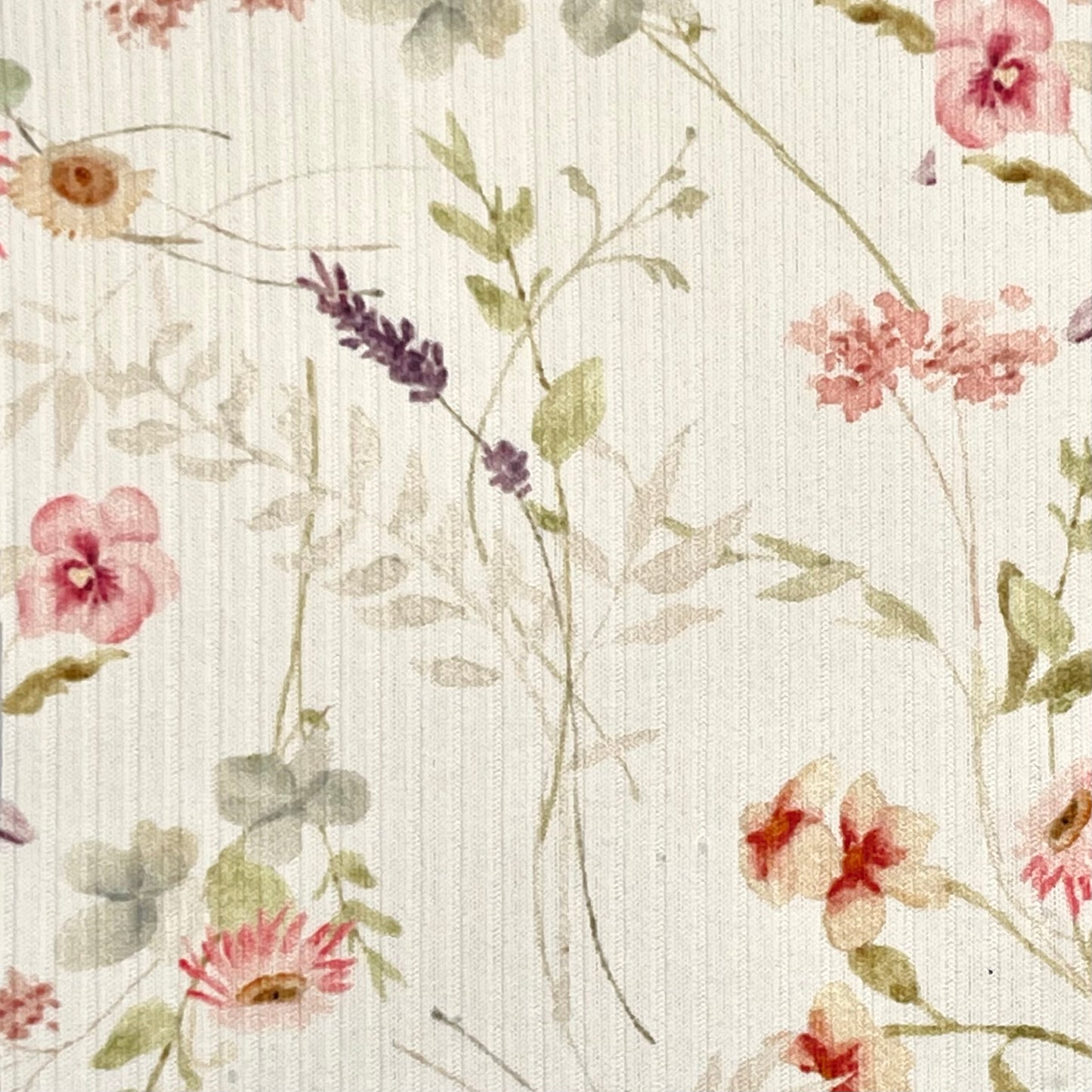 Robynn Floral in White on Unbrushed Rib Knit, Sold by the Half Yard