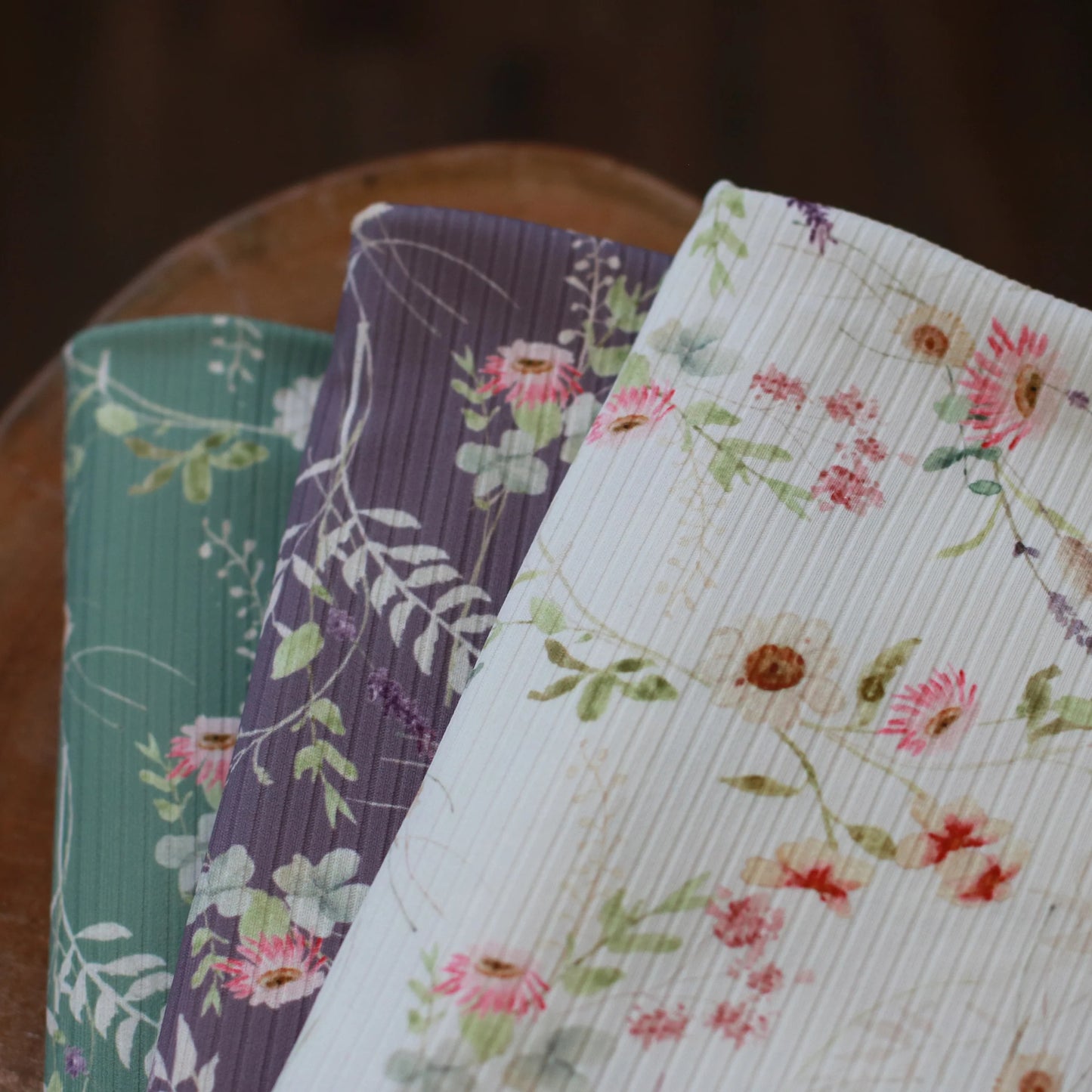 Robynn Floral in White on Unbrushed Rib Knit, Sold by the Half Yard