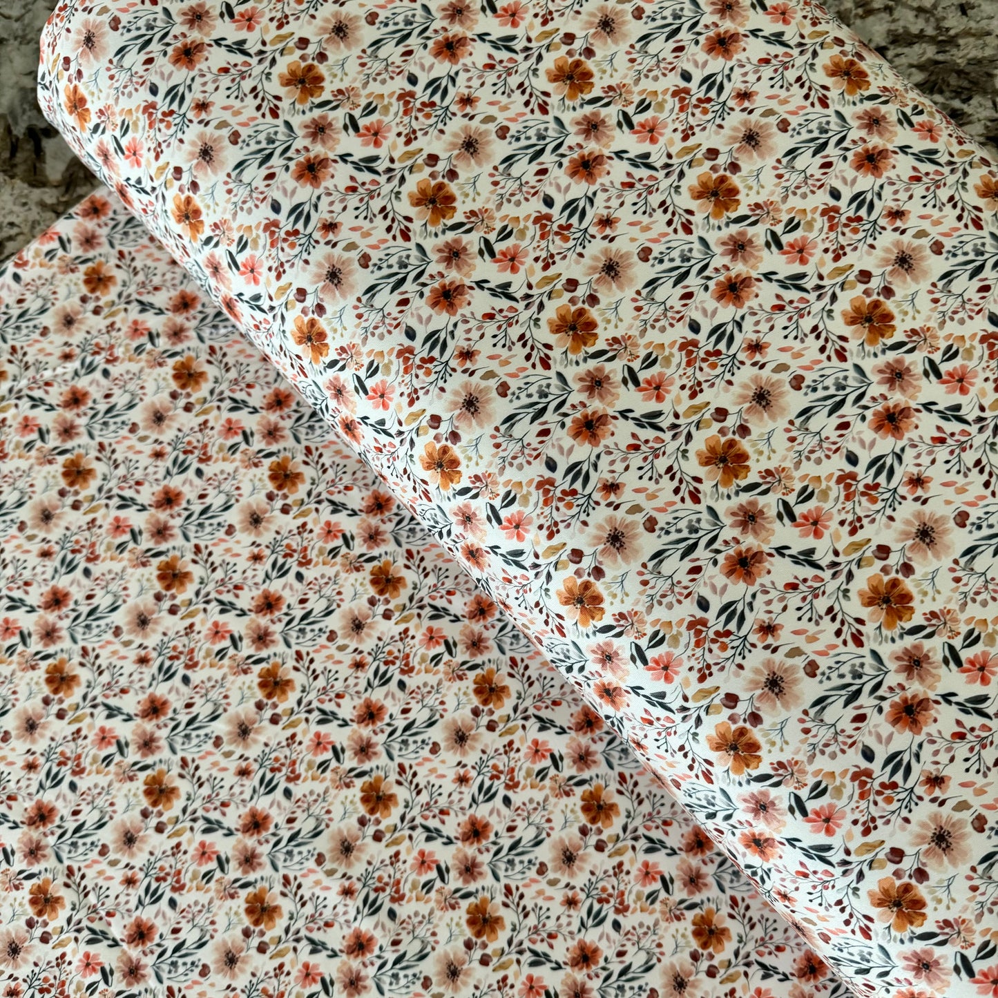 Mini Autumn Floral on Athletic Knit, Sold by the Half Yard