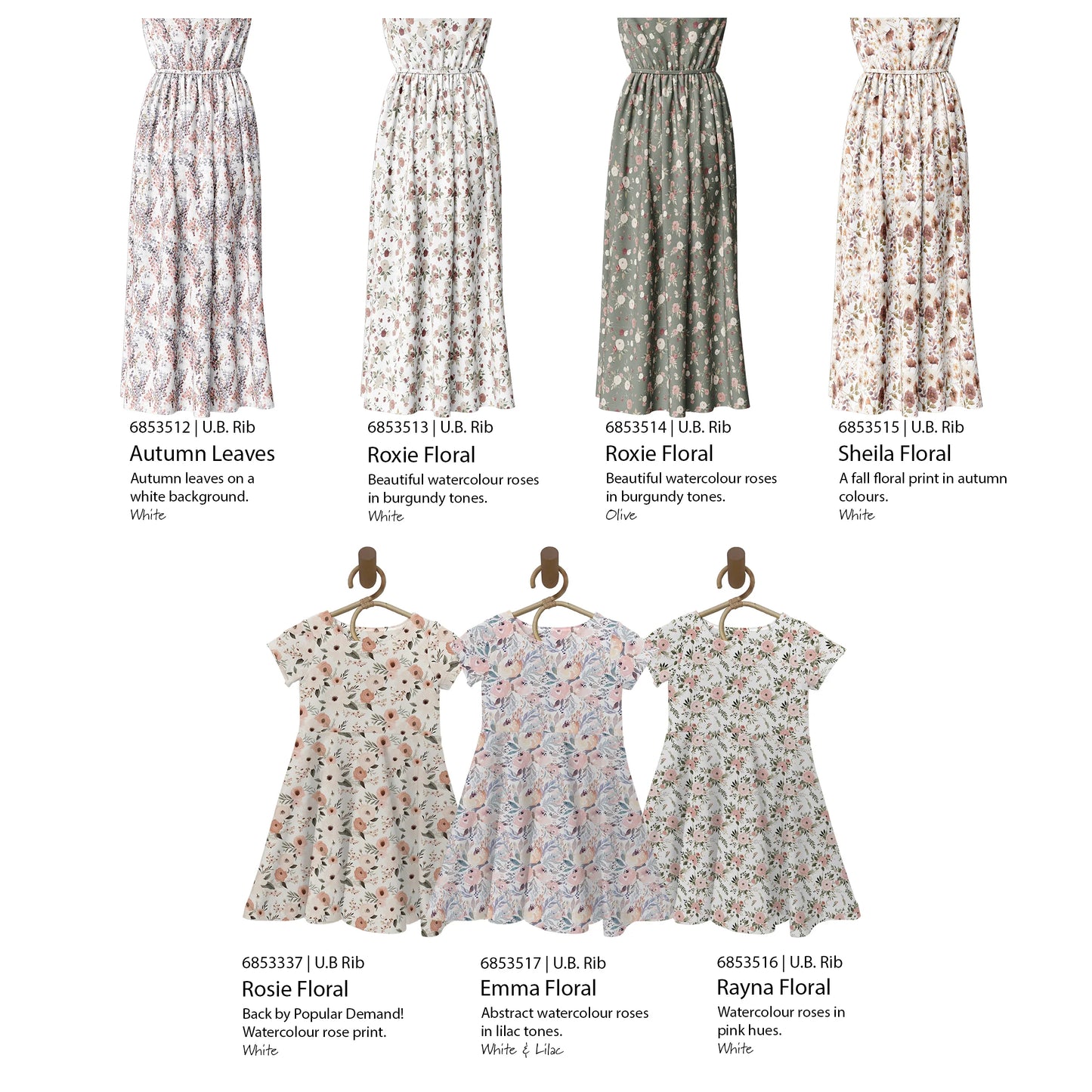 Emma Floral on Unbrushed Rib Knit, Sold by the Half Yard