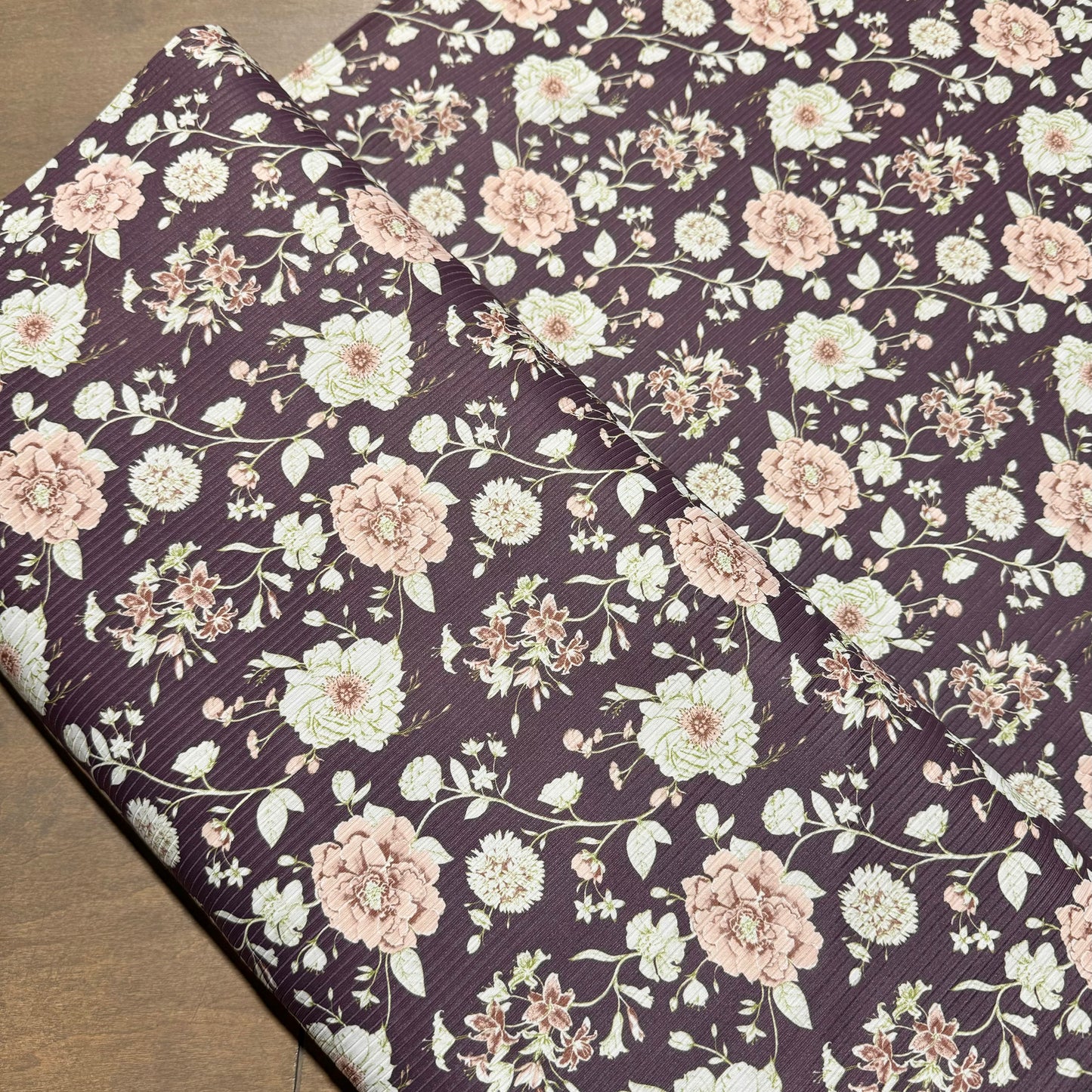 Ashley Floral in Plum on Unbrushed Rib Knit, Sold by the Half Yard