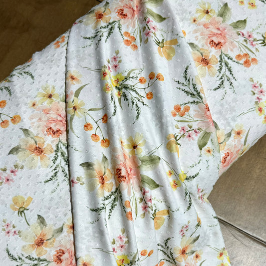 Callie Floral on Swiss Dot Knit, Sold by the Half Yardby