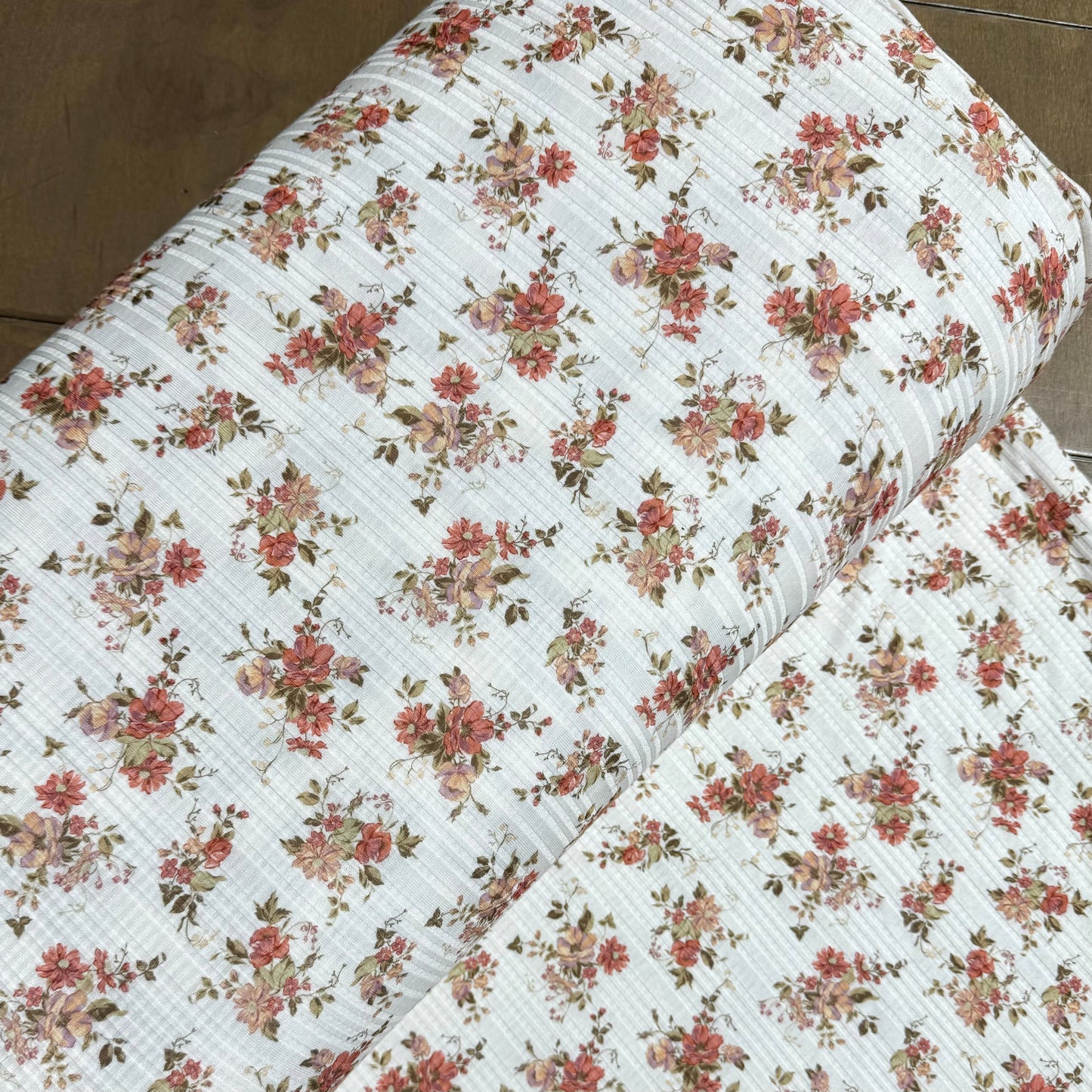 Jane Vintage Floral in Cream on Summer Breeze Knit, Sold by the Half Yard
