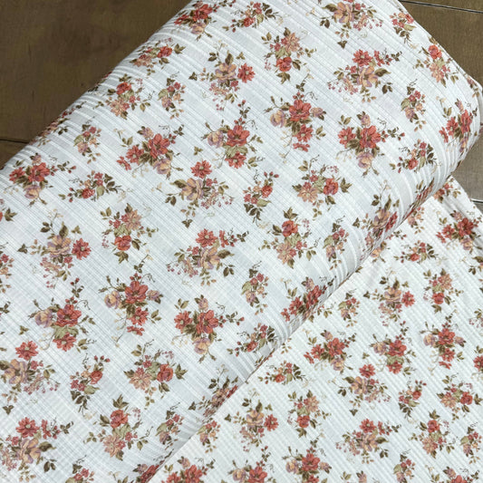 Jane Vintage Floral in Cream on Summer Breeze Knit, Sold by the Half Yard