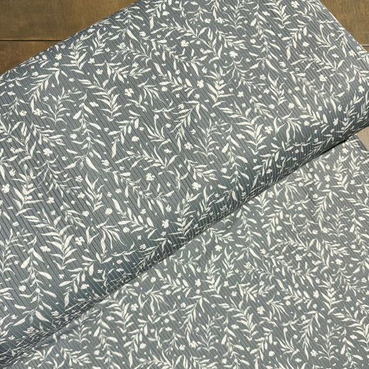 Leafy Branch Toss in Evergreen on Unbrushed Rib Knit, Sold by the Half Yard