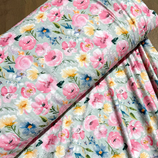 Addie Floral on Swiss Dot Knit, Sold by the Half Yardby