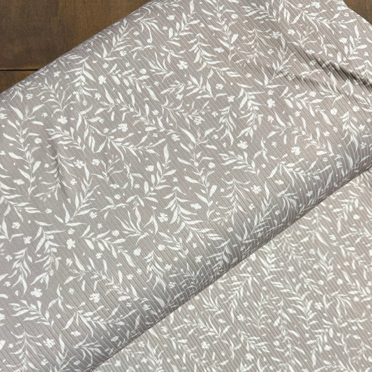 Leafy Branch Toss in Sage Green on Unbrushed Rib Knit, Sold by the Half Yard