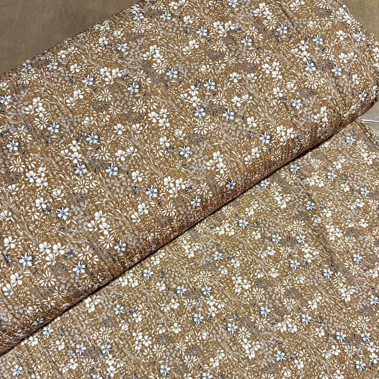 Elsie Vintage Floral in Olive on Summer Breeze Knit, Sold by the Half Yard