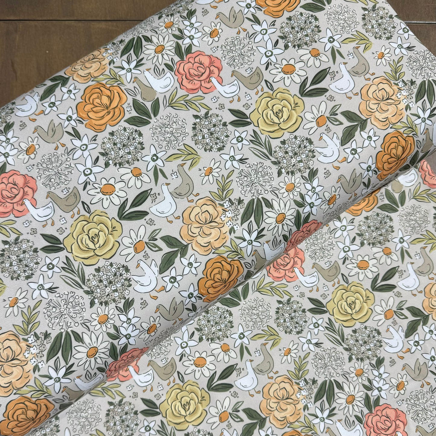 Ducks & Blooms on Eureka Jersey Knit, Sold by the Half Yard