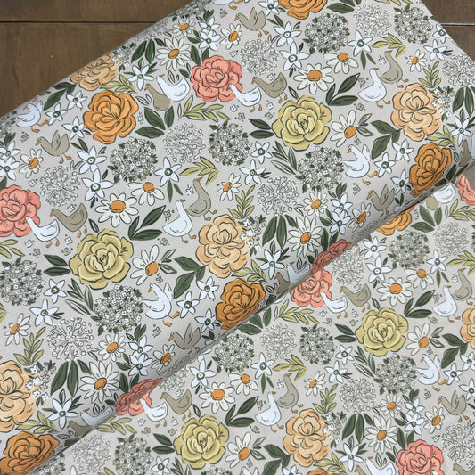 Ducks & Blooms on Eureka Jersey Knit, Sold by the Half Yard