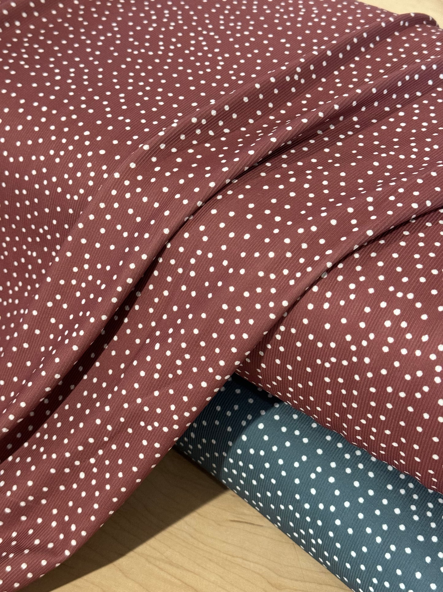 Scattered Dots in Coral Rose on Jasper Rib Knit, Sold by the Half Yard