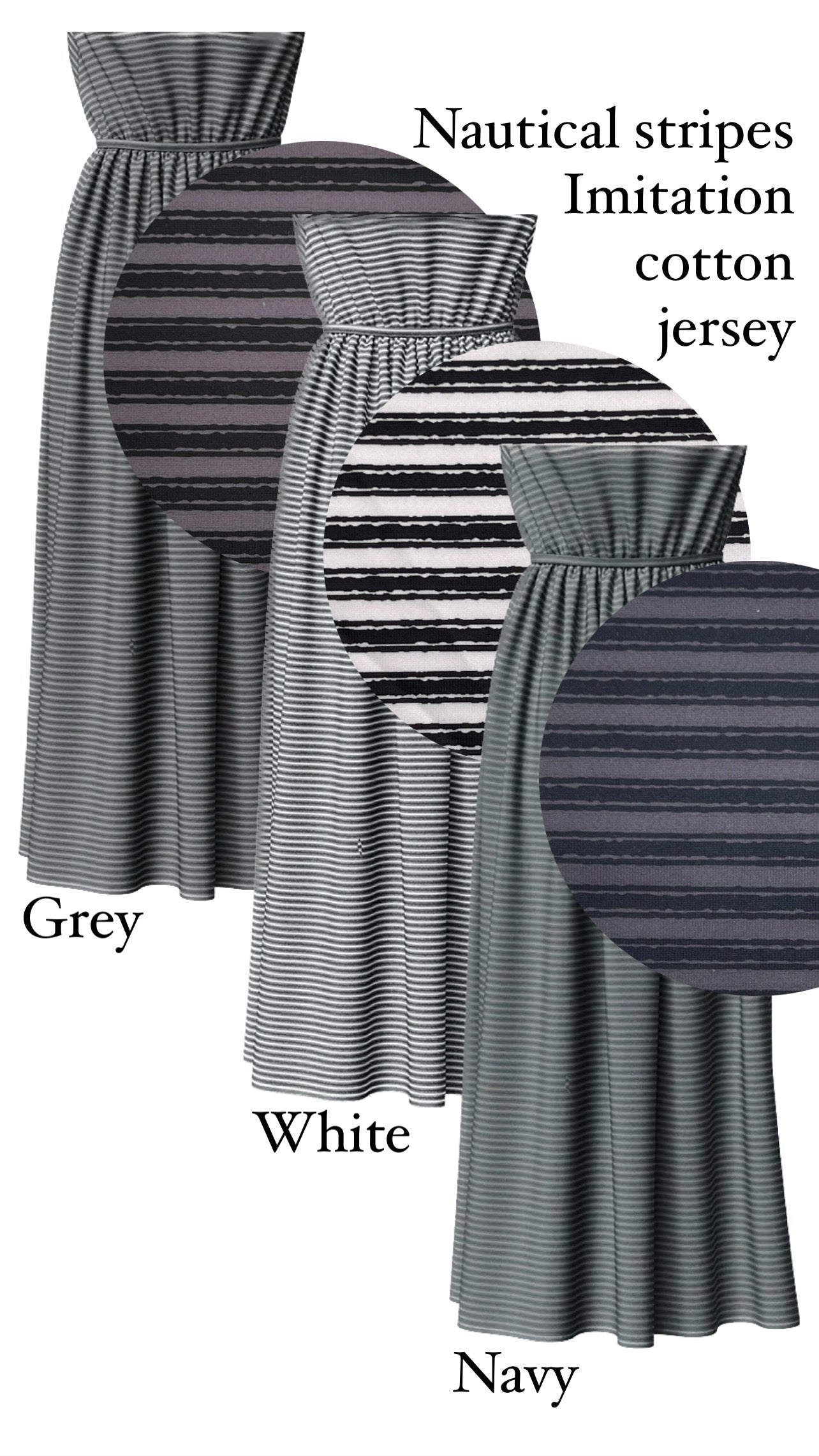 Nautical Stripes in White on Imitation Cotton Jersey Knit, Sold by the Half Yard