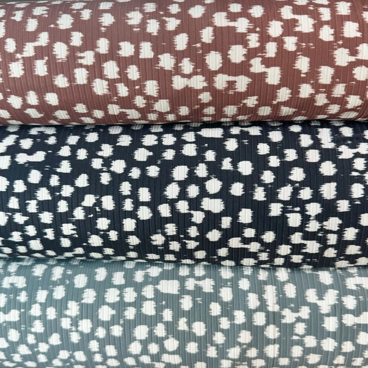 Smudged Dots in Umber on Unbrushed Rib Knit, Sold by the Half Yard
