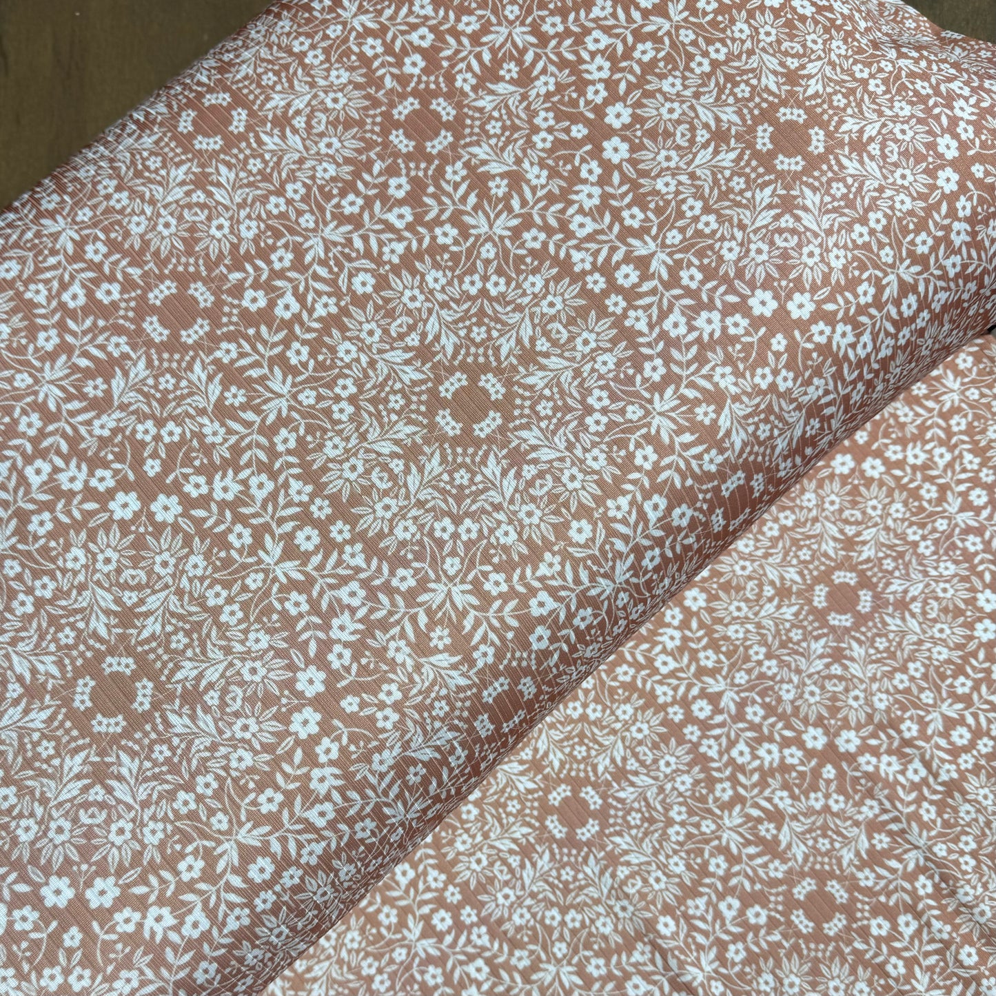 Medallion Toss in Copper on Unbrushed Rib Knit, Sold by the Half Yard