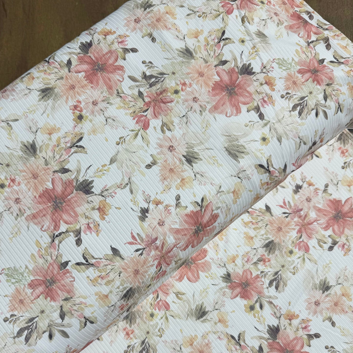 Shalom Floral on Unbrushed Rib Knit, Sold by the Half Yard