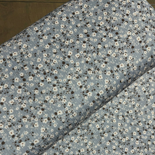 Bethany Floral in Blue on Calgary Rib Knit, Sold by the Half Yard