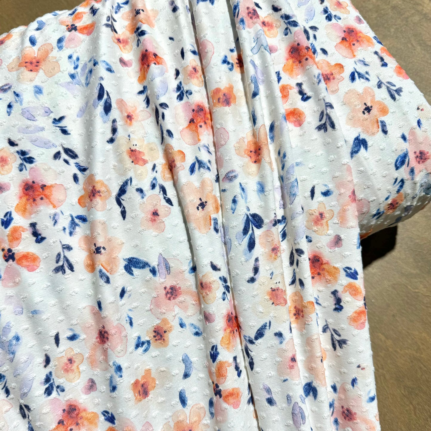 Lottie Floral in White on Swiss Dot Knit, Sold by the Half Yard