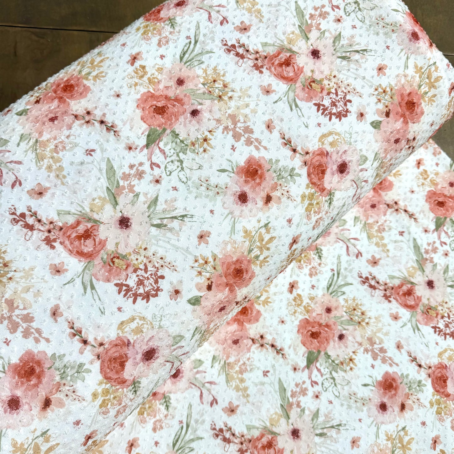 Catherine Floral on Swiss Dot Knit, Sold by the Half Yard