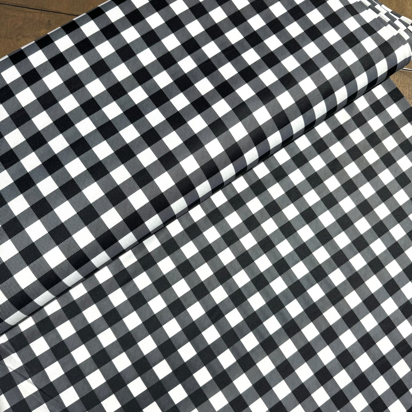 Buffalo Plaid in Black & White on Eureka Jersey Knit, Sold by the Half Yard