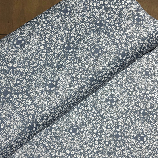 Medallion Toss in Blue on Unbrushed Rib Knit, Sold by the Half Yard