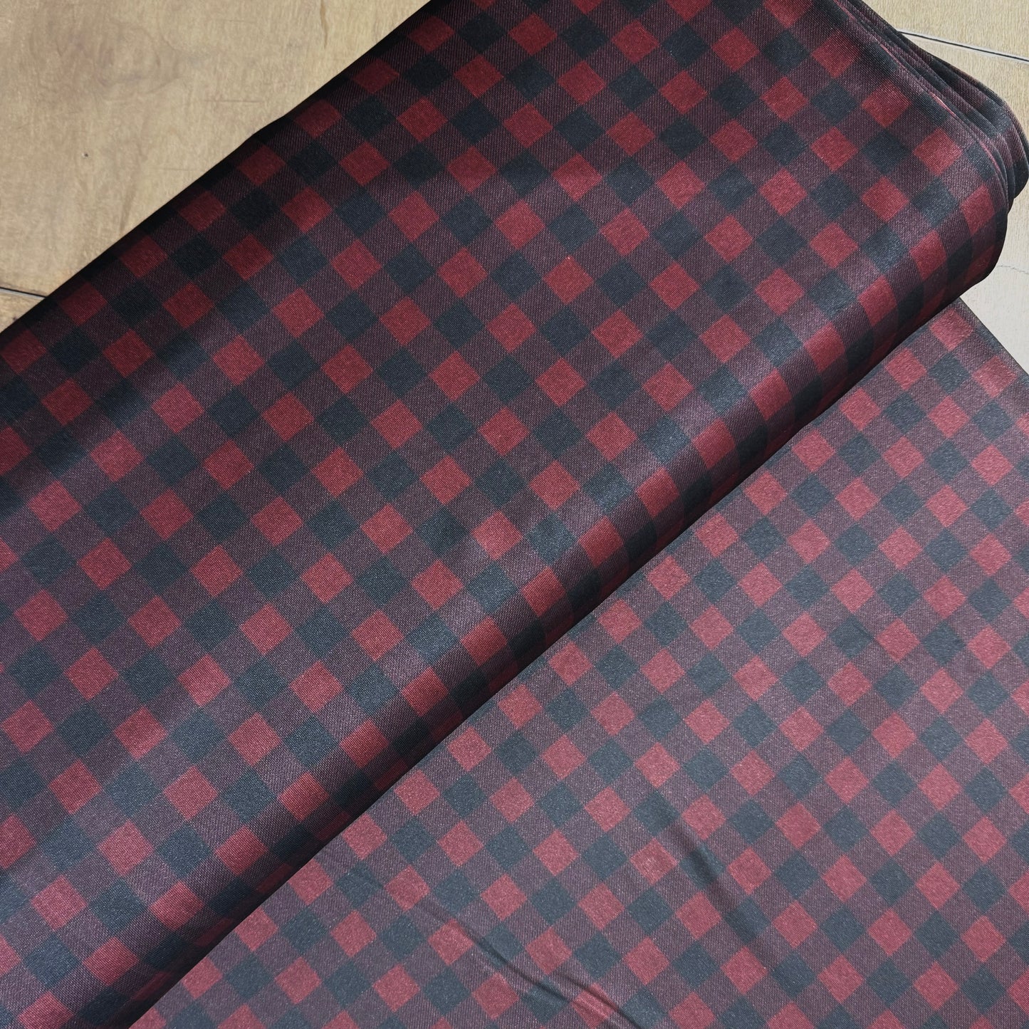 Buffalo Plaid in Black & Red on Eureka Jersey Knit, Sold by the Half Yard