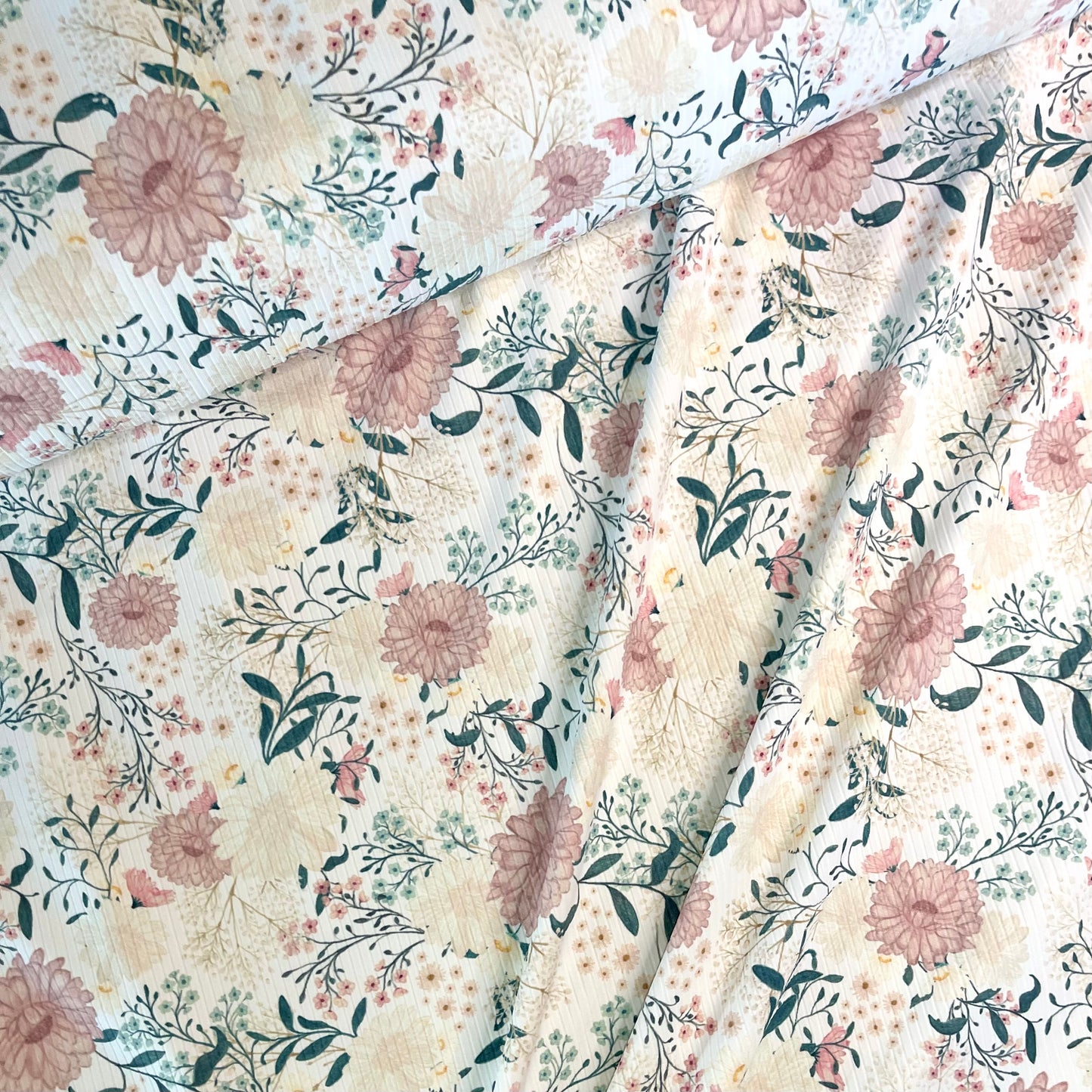 Glory & Grace Floral on Unbrushed Rib Knit, Sold by the Half Yard