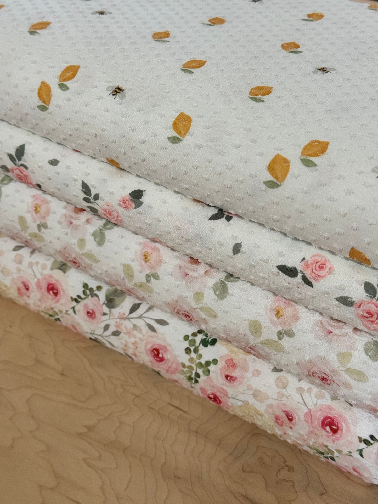 Bees & Lemons on Swiss Dot Knit, Sold by the Half Yard