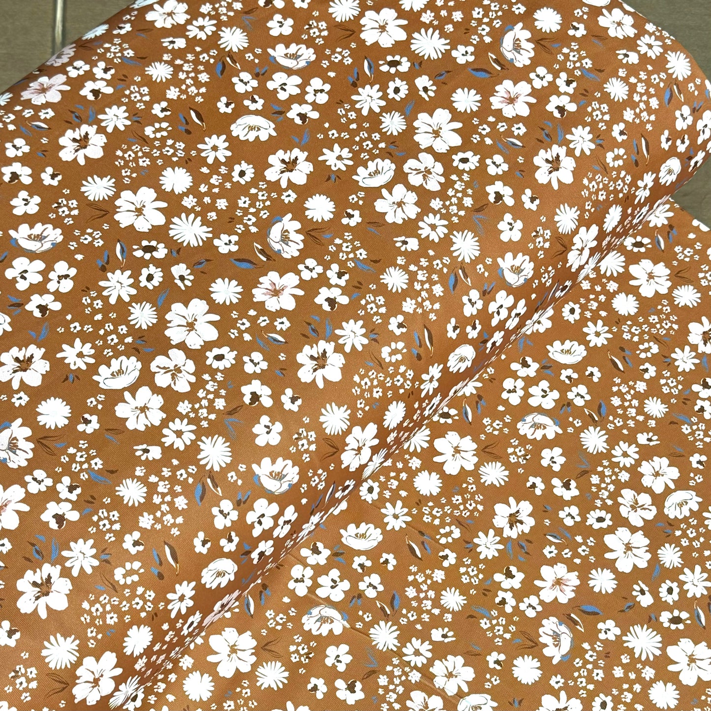 Iris Floral in Caramel on Eureka Jersey Knit, Sold by the Half Yard