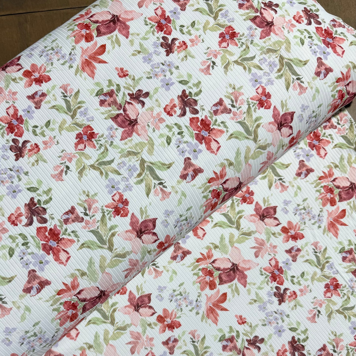 Monica Floral on Unbrushed Rib Knit, Sold by the Half Yard