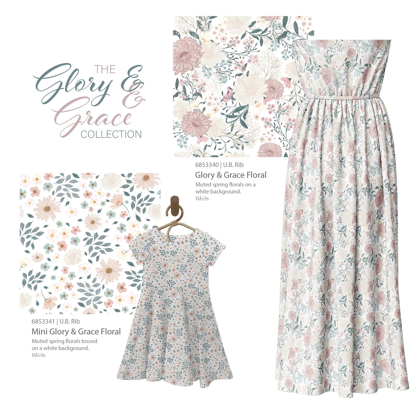 Glory & Grace Floral on Unbrushed Rib Knit, Sold by the Half Yard
