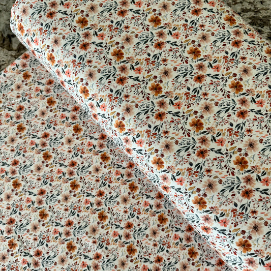 Mini Autumn Floral on Athletic Knit, Sold by the Half Yard