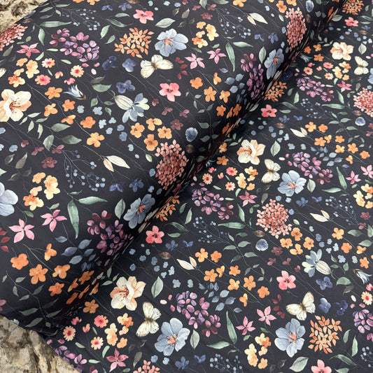 Butterfly Floral on Athletic Knit, Sold by the Half Yard