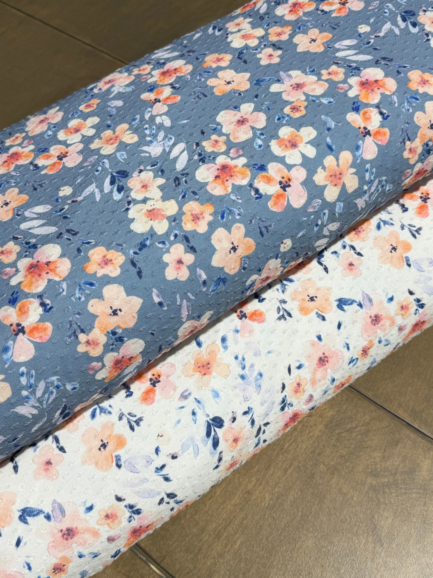 Lottie Floral in White on Swiss Dot Knit, Sold by the Half Yard