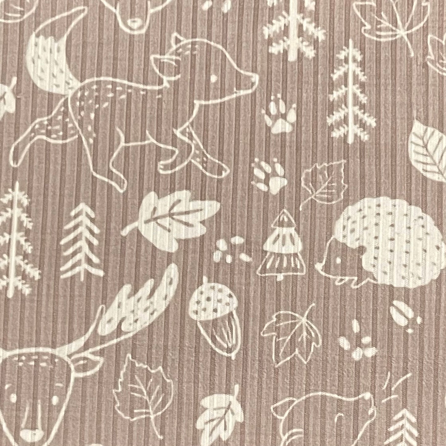 Woodland Print in Mushroom on Brushed Rib Knit, Sold by the Piece