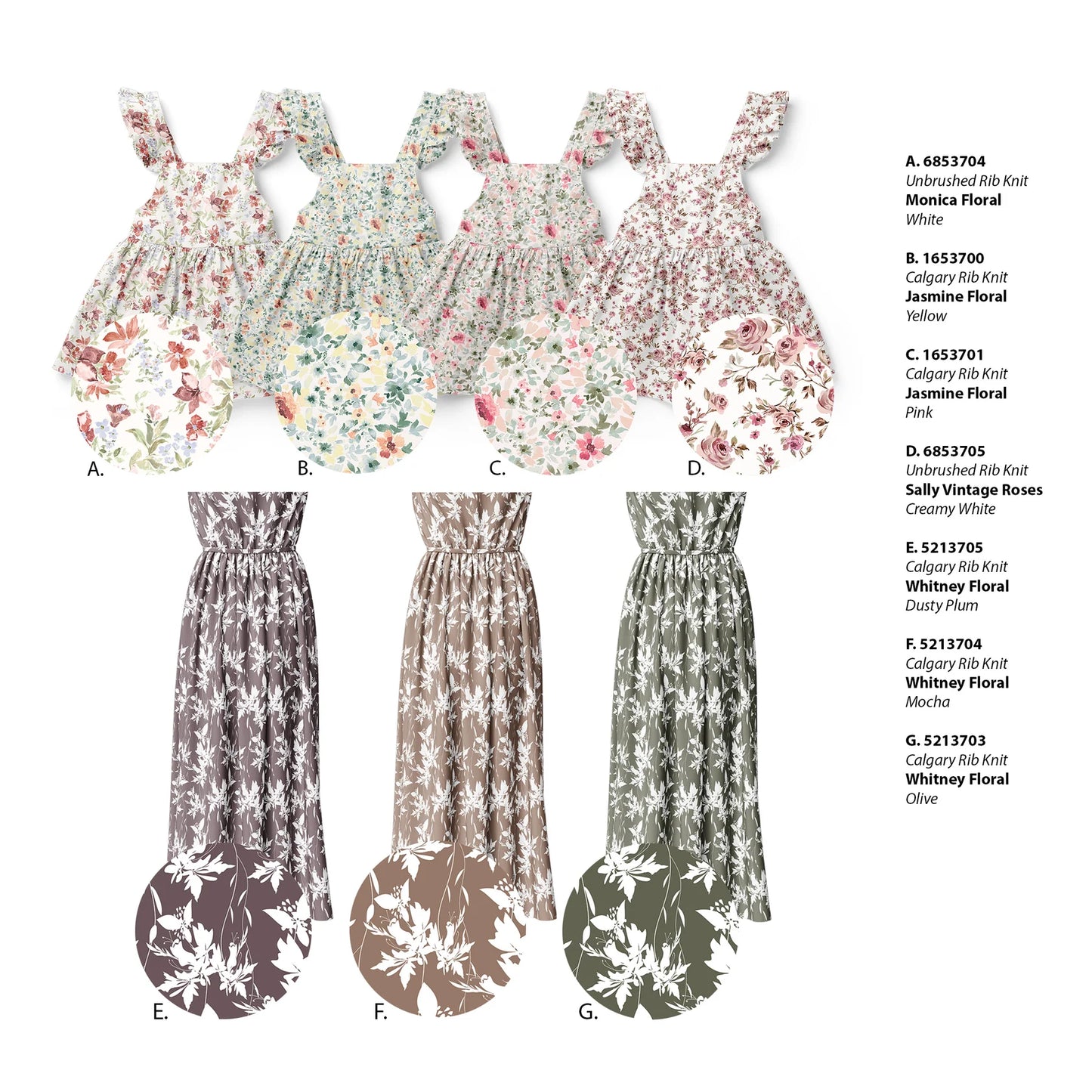 Monica Floral on Unbrushed Rib Knit, Sold by the Half Yard