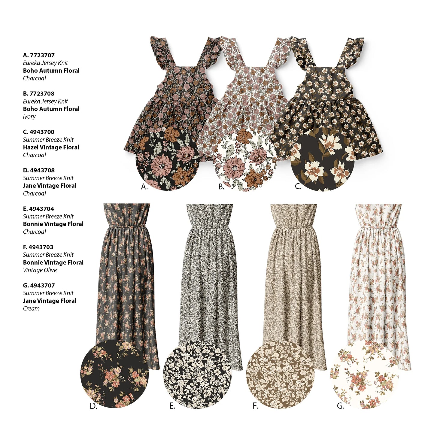 Jane Vintage Floral in Cream on Summer Breeze Knit, Sold by the Half Yard