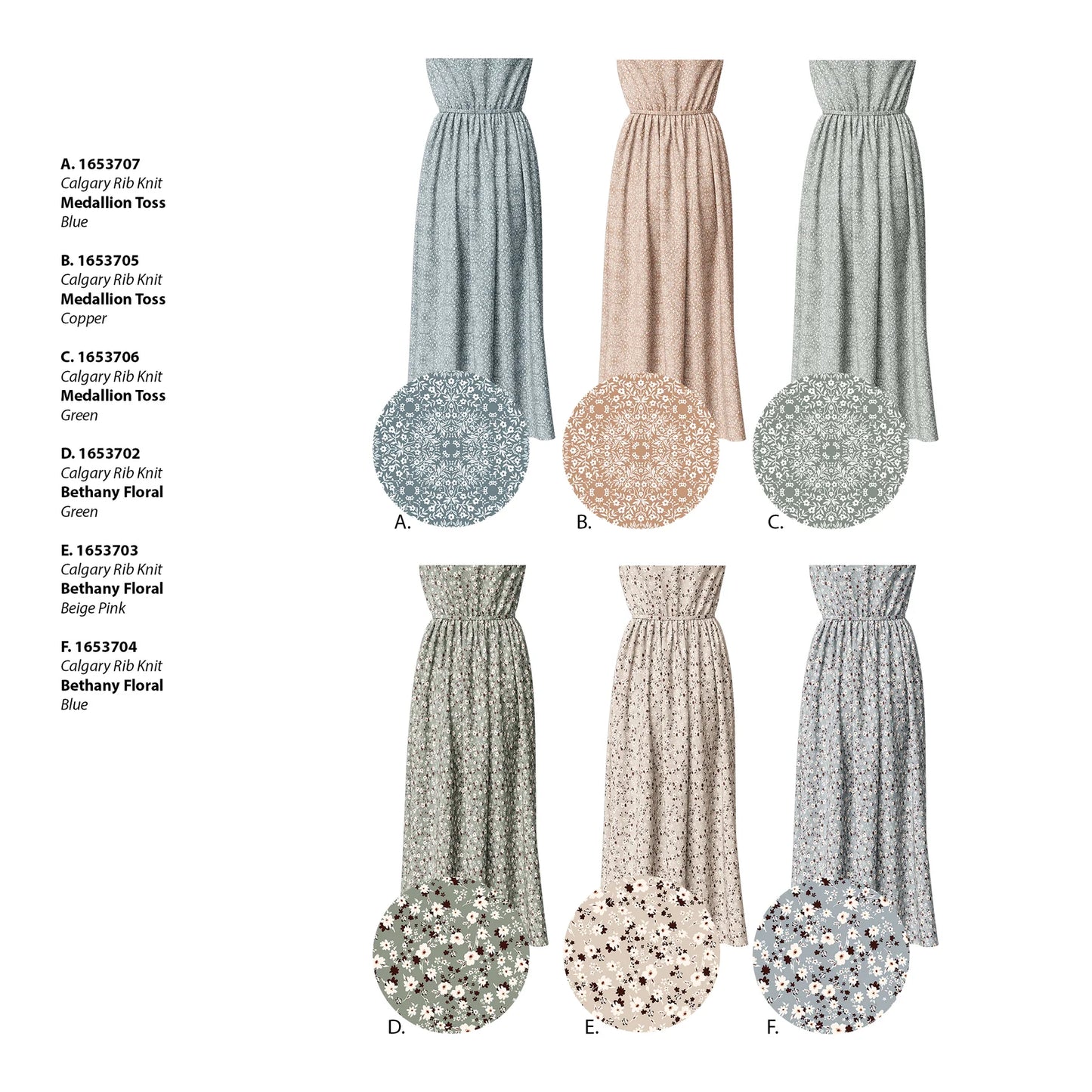 Medallion Toss in Blue on Unbrushed Rib Knit, Sold by the Half Yard