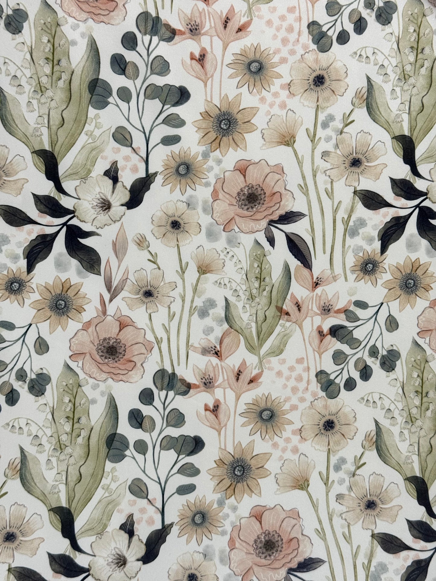 Katie Floral on Eureka Jersey Knit, Sold by the Half Yard