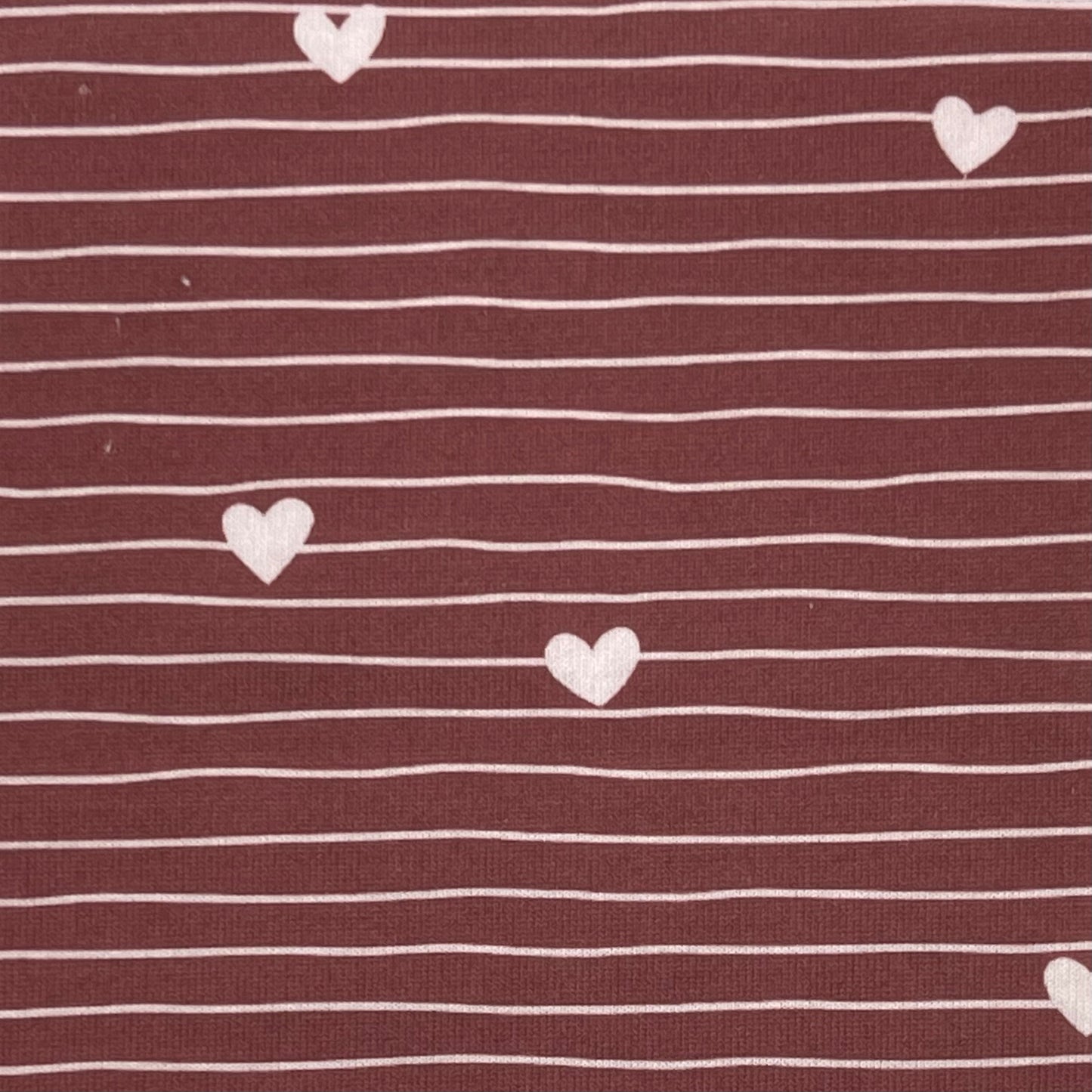 Line Hearts in Mauve on Imitation Cotton Jersey Knit, Sold by the Half Yard