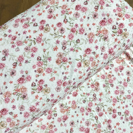 Rosie Floral on Swiss Dot Knit, Sold by the Half Yard