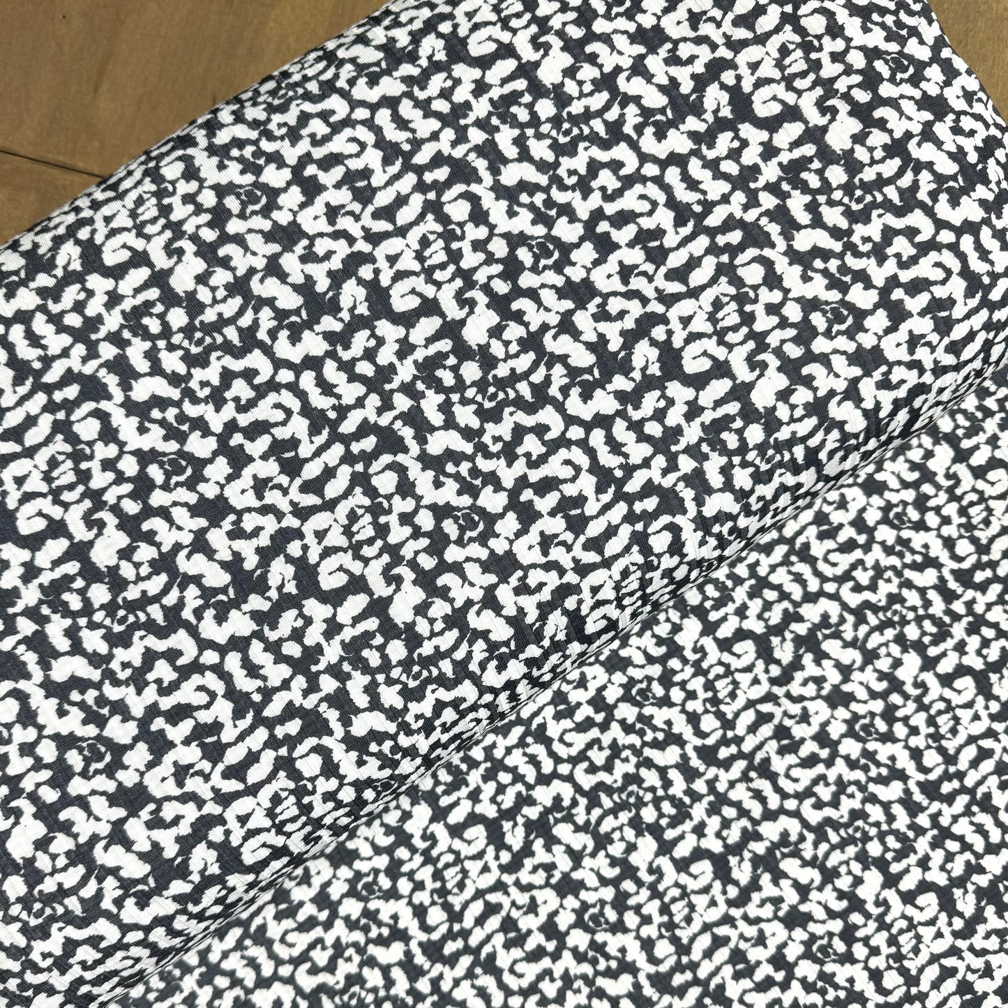 Vintage Abstract Print in Navy on Summer Breeze Knit, Sold by the Half Yard