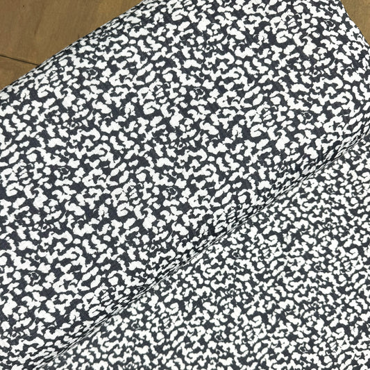 Vintage Abstract Print in Navy on Summer Breeze Knit, Sold by the Half Yard