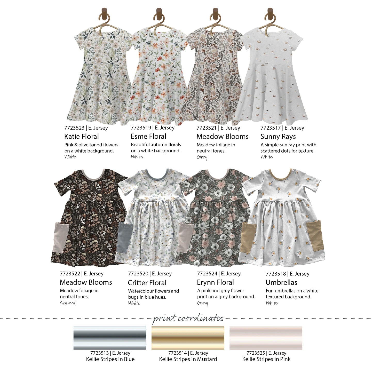 Esme Floral on Eureka Jersey Knit, Sold by the Half Yard