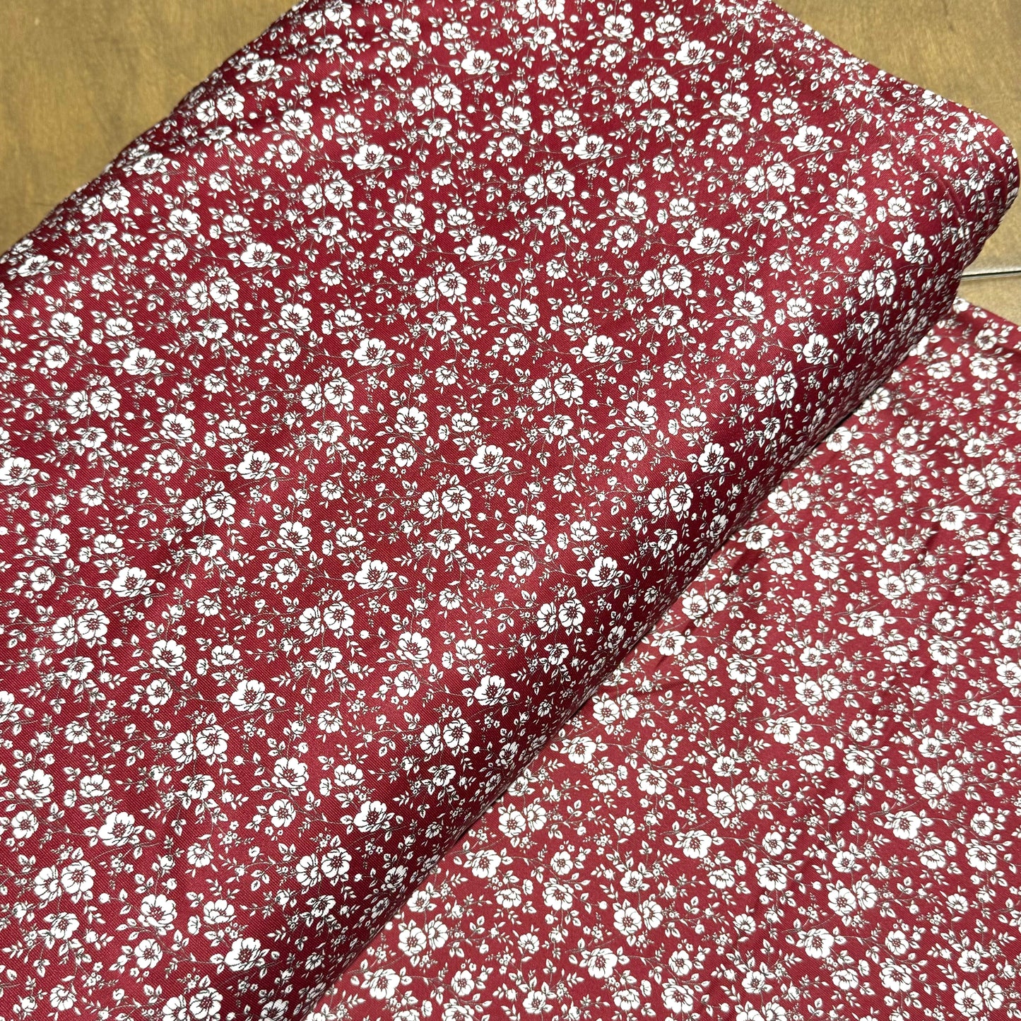 Kezie Floral in Burgundy on Imitation Cotton Jersey Knit, Sold by the Half Yard
