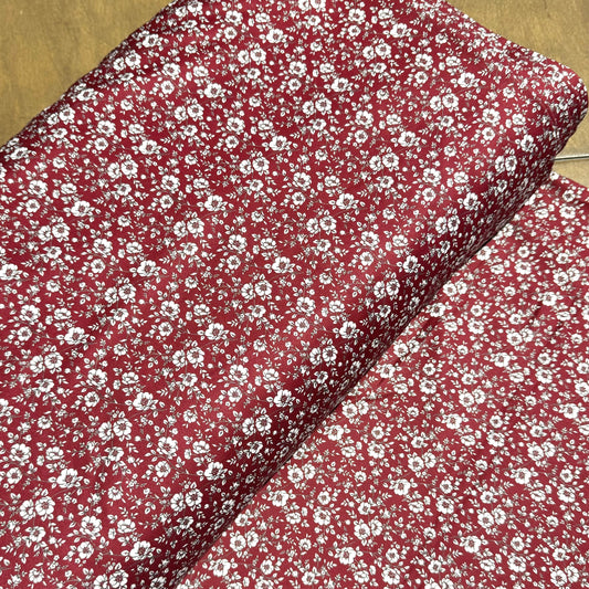 Kezie Floral in Burgundy on Imitation Cotton Jersey Knit, Sold by the Half Yard
