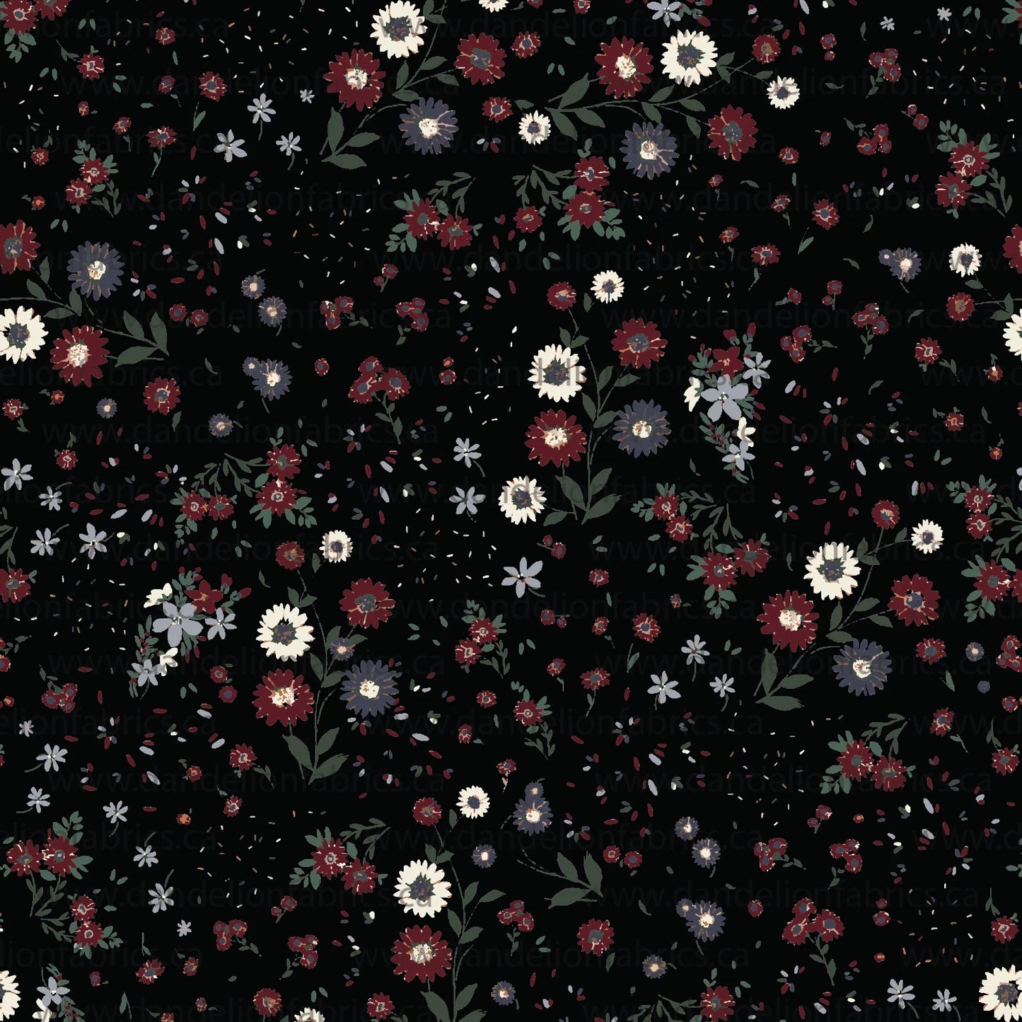 Yara Floral in Black on Unbrushed Rib Knit, Sold by the Half Yard