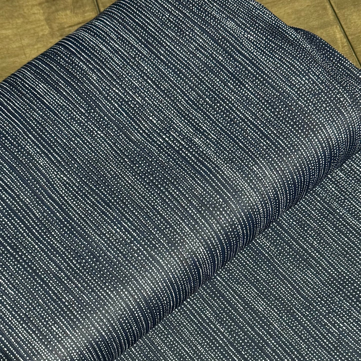 Rain Stripes in Navy on Unbrushed Rib Knit, Sold by the Half Yard
