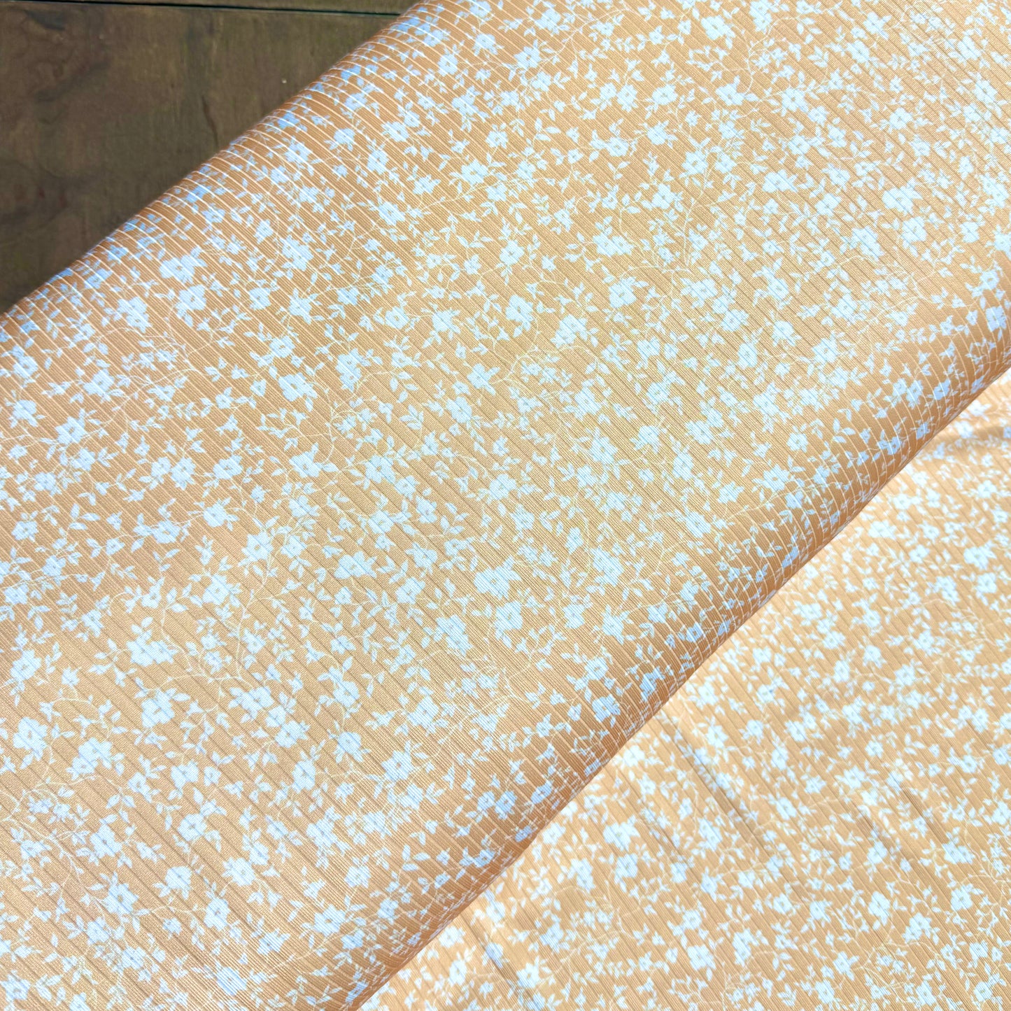 Alexandra Floral in Yellow on Calgary Rib Knit, Sold by the Half Yard